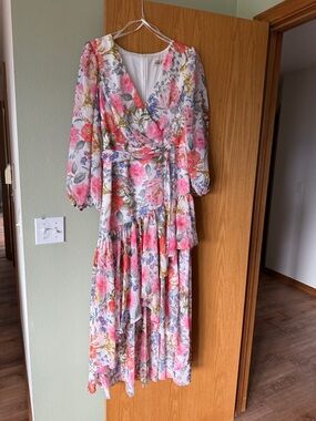 Eliza J Pink Floral Wrap Maxi Dress with V-Neck